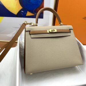 Hermes Kelly 25 Sellier Epsom Etoupe/Brown Bag For Women, Women's Handbags, Shoulder Bags 10in/25cm