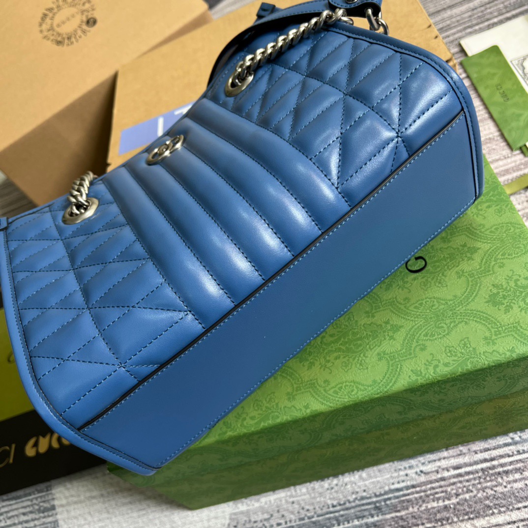 Gucci Marmont Small Matelasse Tote Bag 10.4in/ 26.5cm Blue Palladium Hardware For Women 675796 UM8BF 4340 - Image 6