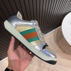 Gucci Men's Screener Low Top Sneakers Silver Gold For Men 627833 1TR20 8162