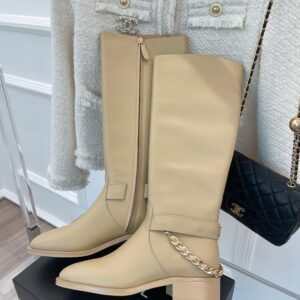 Chanel Women's Ankle Boots With Chain Beige For Women 1.5in/ 4cm
