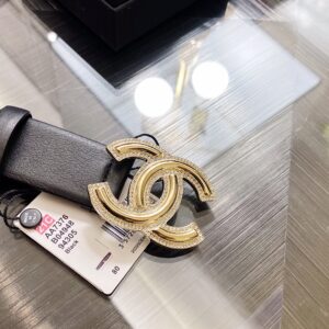 Alternative view of Chanel Mini Stone Interlocking C Buckle 32mm Belt Black For Women