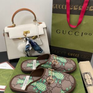 Alternative view of Gucci Men's GG Slipper With Horsebit Brown in Pineapple Print For Men GG Shoes ‎694249