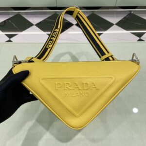Alternative view of Prada Saffiano Triangle Shoulder Bag 11in/ 28cm Yellow Silver Hardware For Women 2VH155_2FAD_F0377_V_OOO