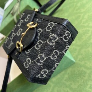 Alternative view of Gucci Horsebit 1955 Mini Bag Black And Ivory GG Denim Jacquard For Women 6.7in/17cm 625615 UN3BG 1274