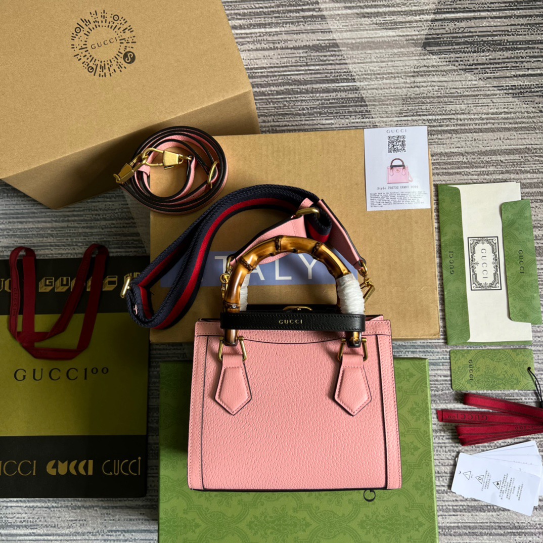 Gucci Diana Mini Tote Bag 7.9in/ 20cm Pink Antique Gold Hardware For Women 702732 U3ZDT 5479