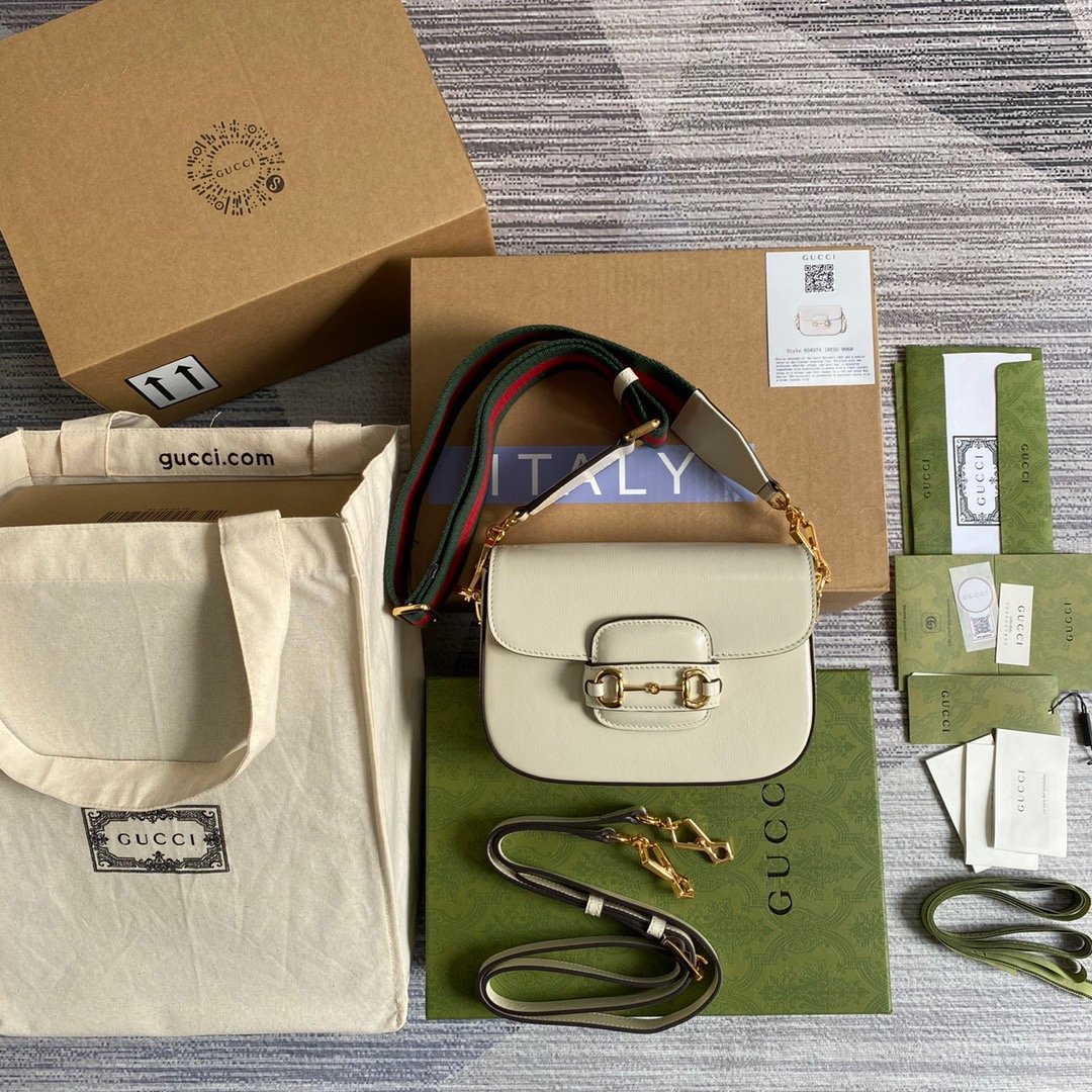 Gucci Horsebit 1955 Mini Bag White For Women, Women's Bags 8in/21cm GG 658574 18YSG 9068