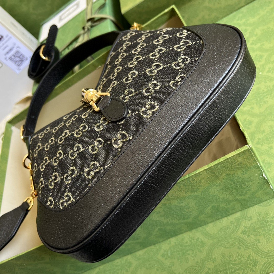 Gucci Jackie 1961 Small Shoulder Bag Black And Ivory GG Denim Jacquard For Women 11in/28cm 678843 UN3AG 1294 - Image 3