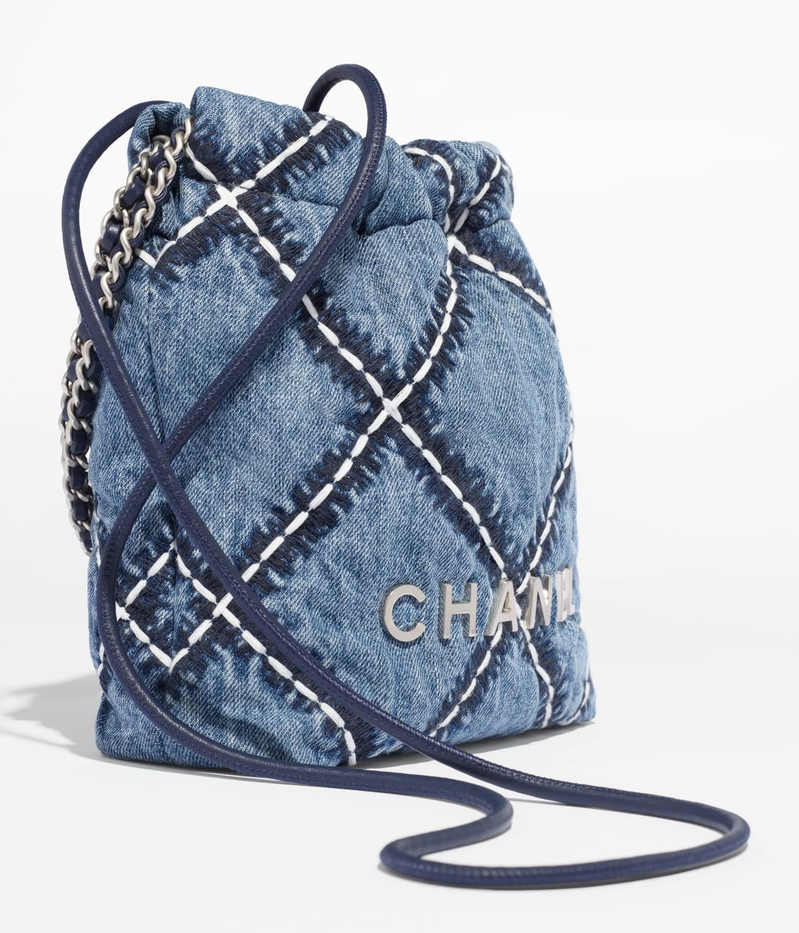 Chanel 22 Mini Crossbody Bag 7.8in/ 20cm Blue Silver Hardware For Women AS3980 B15833 NW287 - Image 5