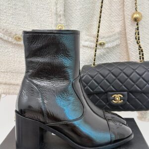 Alternative view of Chanel Glossy Chunky Ankle Heel Boots Black 7cm/2.8in For Women