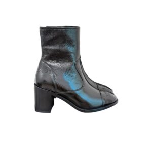 Chanel Glossy Chunky Ankle Heel Boots Black 7cm/2.8in For Women