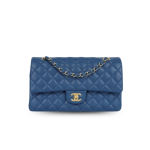 Chanel Classic Flap Bag Medium Crossbody 10in/ 25.5cm Blue Gold Hardware For Women