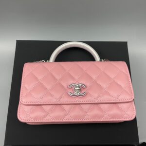 Alternative view of Chanel Clutch With Chain Top Handle Bag 7.3in/ 18.5cm Pink Silver Hardware For Women