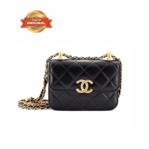 Chanel CO-CO Clutch With Chain 9.5cm/3.7in Gold Toned Hardware For Women Black