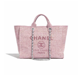 Chanel Deauville Tote Bag 14.9in/ 38cm Pink Silver-Hardware For Women A66941