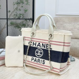 Alternative view of Chanel Deauville Large Tote Bag 13.8in/ 35cm Beige Gold Hardware For Women