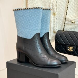 Alternative view of Chanel Double C Chunky Heel Boots With Chain Detail Light Blue Denim For Women