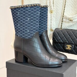 Alternative view of Chanel Double C Chunky Heel Boots With Chain Detail Blue Denim For Women