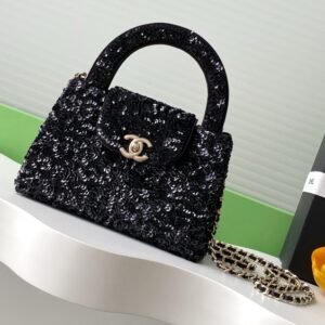 Alternative view of Chanel Kelly Sequin Top Handle Bag 7.8in/ 19cm Black Gold Hardware For Women