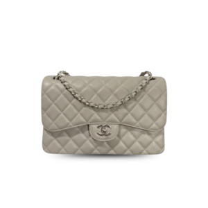 Chanel Classic Large Crossbody Bag 11.8in/ 30cm Grey Silver Hardware For Women
