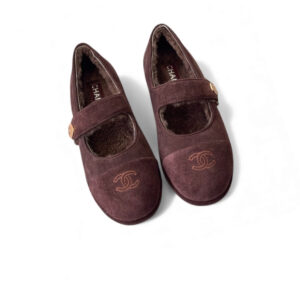 Chanel Mary Jane Flats Burgundy Suede Shearling For Women