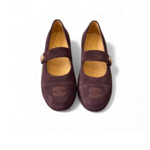 Chanel Mary Jane Flats Burgundy Suede For Women