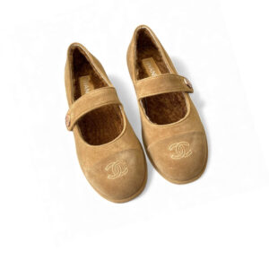 Chanel Mary Jane Flats Tan Suede Shearling For Women