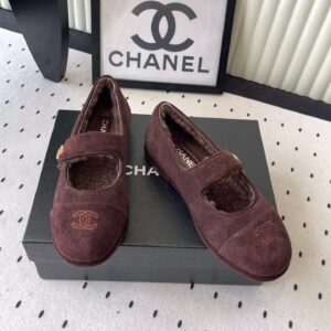 Alternative view of Chanel Mary Jane Flats Burgundy Suede Shearling For Women