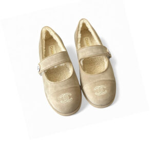 Chanel Mary Jane Flats Beige Suede Shearling For Women