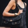 Chanel Flap Bag Maxi Crossbody 17.7in/ 45cm Black Denim Gold Hardware For Women AS5727 B22144 94305 - Image 2