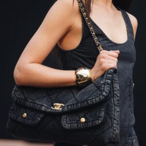 Alternative view of Chanel Flap Bag Maxi Crossbody 17.7in/ 45cm Black Denim Gold Hardware For Women AS5727 B22144 94305