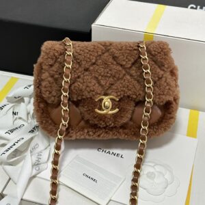 Alternative view of Chanel Flap Bag Shearling Mini Crossbody 7.1in/ 18cm Dark Brown Gold Hardware For Women