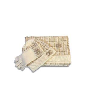 Chanel Monochrome Winter Knit Set – Hat, Scarf And Gloves Beige For Women