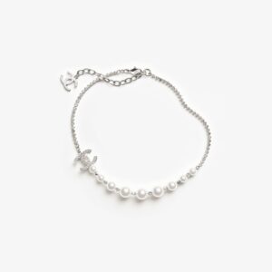Chanel Pearl & CC Necklace Silver Pearly White For Women - ABG208-B21704-U2865