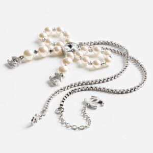 Alternative view of Chanel Bow Pendant Necklace Silver Pearly White For Women - ABG210-B21707-U2865