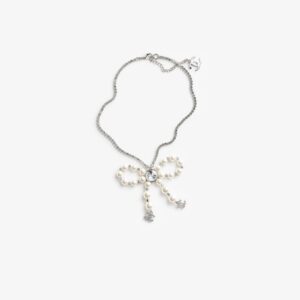 Chanel Bow Pendant Necklace Silver Pearly White For Women - ABG210-B21707-U2865
