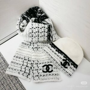 Alternative view of Chanel Scarf And Beanie Set In Black/White For Women