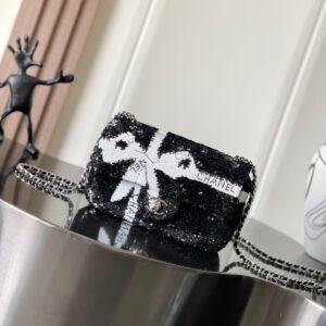 Alternative view of Chanel Bow Flap Mini Crossbody Bag 7.9in/ 20cm Black Sequin Silver Hardware For Women