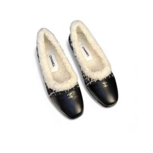 Chanel Shearling Ballet Flats Black For Women