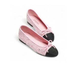 Chanel Tweed Ballet Flats Pink/Black For Women G02819-B22294-U4373