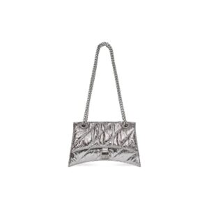 Balenciaga Crush Medium Chain Bag Metallized Quilted In Sliver Tone For Women 12.2in/31cm 716351210IW8110