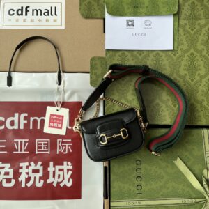Gucci Horsebit 1955 Strap Wallet Black For Women, Women's Bags 4.7in/12cm GG 699760 18YSG 1060