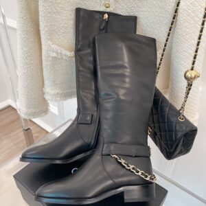 Chanel Women's Ankle Boots With Chain Black For Women 1.5in/ 4cm