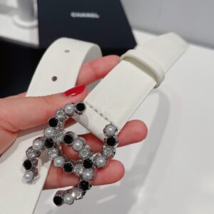 Alternative view of Chanel Two Color Pearl Interlocking C Buckle Belt White For Women