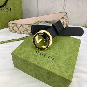 Gucci GG Supreme Belt With Interlocking G Buckle Beige/Ebony GG Supreme And Black For Women, Women Belt