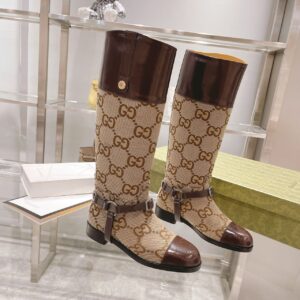 Gucci Knee-High Boots With Harness Beige For Women GG 674673 UKO50 2597