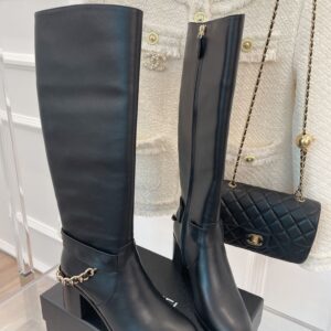 Chanel Women's High Boots With Chain Black For Women 3.7in/ 9.5cm