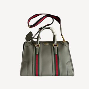 Gucci Double G-Detailed Smooth Medium Handbag Grey For Men 13.3 in/ 34 cm 