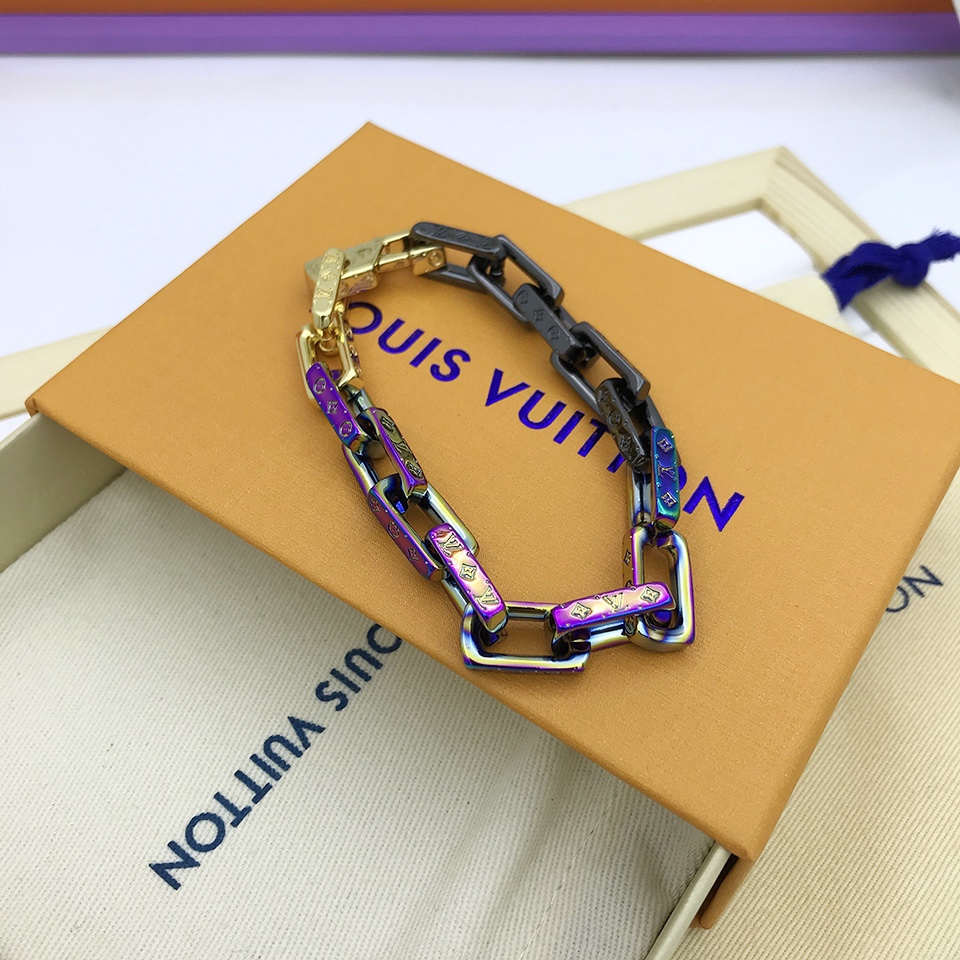 Louis Vuitton Engraved Monogram Chain Bracelet Multicolor Hardware For Men