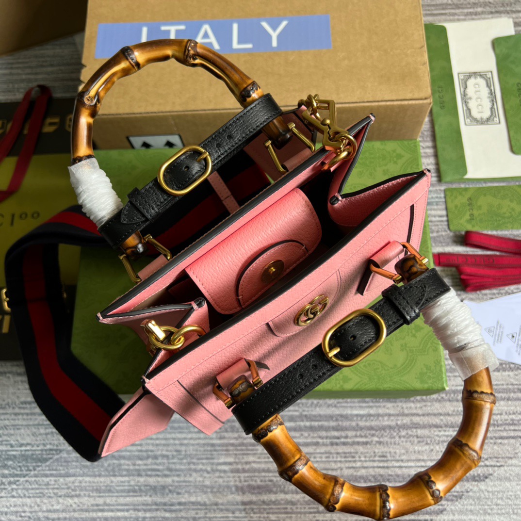Gucci Diana Mini Tote Bag 7.9in/ 20cm Pink Antique Gold Hardware For Women 702732 U3ZDT 5479