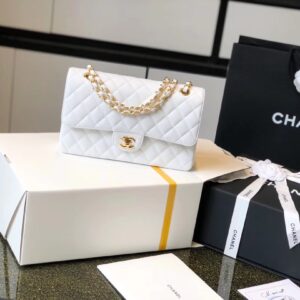 Alternative view of Chanel Classic Double Flap Bag Medium Crossbody 10in/ 25.5cm White Golden Hardware For Women